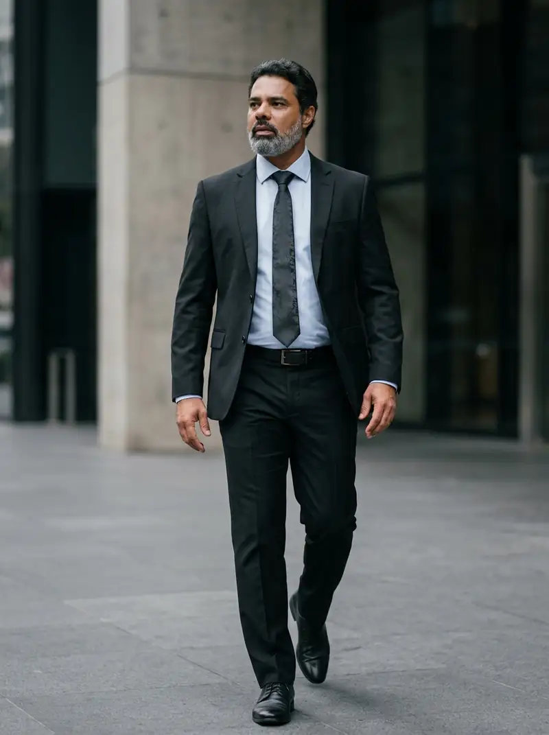 Luiz Lira Andrade caminhando em frente a um prédio comercial